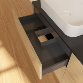 Тумба под раковину Villeroy & Boch Finion 160х50,1 см с подсветкой МДФ шпон дуба/стекло черное матовое G72200PC