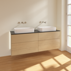 Тумба под раковину Villeroy & Boch Finion 160х50,1 см с подсветкой МДФ шпон дуба/стекло черное матовое G72200PC