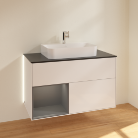 Тумба под раковину Villeroy & Boch Finion 100х50,1 см с подсветкой МДФ глянцевый белый лак/стекло черное матовое G362GKGF