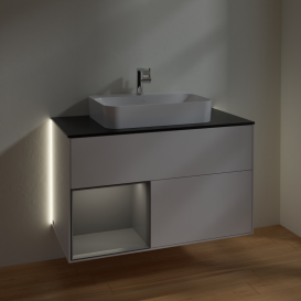 Тумба под раковину Villeroy & Boch Finion 100х50,1 см с подсветкой МДФ глянцевый белый лак/стекло черное матовое G362GKGF