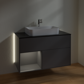 Тумба под раковину Villeroy & Boch Finion 100х50,1 см с подсветкой МДФ антрацит матовый лак/стекло черное матовое G362GKGK