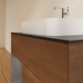 Тумба под раковину Villeroy & Boch Finion 100х50,1 см с подсветкой МДФ шпон грецкого ореха/стекло черное матовое G362GKGN