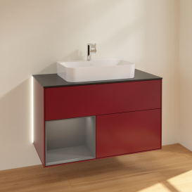 Тумба под раковину Villeroy & Boch Finion 100х50,1 см с подсветкой МДФ пион матовый лак/стекло черное матовое G362GKHB