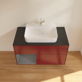 Тумба под раковину Villeroy & Boch Finion 100х50,1 см с подсветкой МДФ пион матовый лак/стекло черное матовое G362GKHB