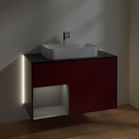 Тумба под раковину Villeroy & Boch Finion 100х50,1 см с подсветкой МДФ пион матовый лак/стекло черное матовое G362GKHB