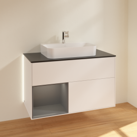 Тумба под раковину Villeroy & Boch Finion 100х50,1 см с подсветкой МДФ белый матовый лак/стекло черное матовое G362GKMT