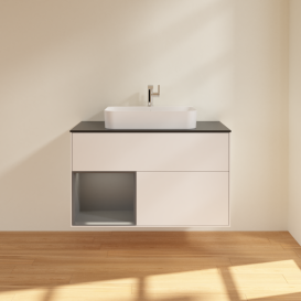 Тумба под раковину Villeroy & Boch Finion 100х50,1 см с подсветкой МДФ белый матовый лак/стекло черное матовое G362GKMT