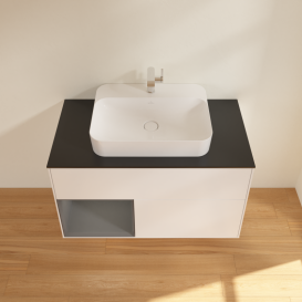 Тумба под раковину Villeroy & Boch Finion 100х50,1 см с подсветкой МДФ белый матовый лак/стекло черное матовое G362GKMT