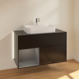 Тумба под раковину Villeroy & Boch Finion 100х50,1 см с подсветкой МДФ черный матовый лак/стекло черное матовое G362GKPD
