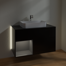 Тумба под раковину Villeroy & Boch Finion 100х50,1 см с подсветкой МДФ черный матовый лак/стекло черное матовое G362GKPD
