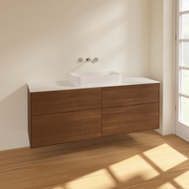 Тумба под раковину Villeroy & Boch Finion 160х50,1 см МДФ шпон грецкого ореха/стекло белое матовое F73100GN