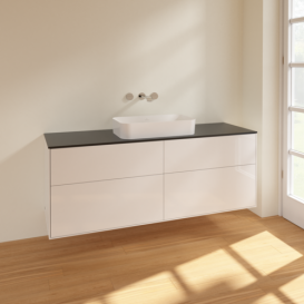 Тумба под раковину Villeroy & Boch Finion 160х50,1 см МДФ глянцевый белый лак/стекло черное матовое F73200GF