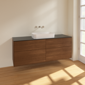 Тумба под раковину Villeroy & Boch Finion 160х50,1 см МДФ шпон грецкого ореха/стекло черное матовое F73200GN