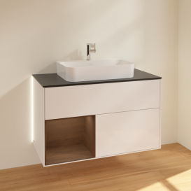 Тумба под раковину Villeroy & Boch Finion 100х50,1 см с подсветкой МДФ глянцевый белый лак/стекло черное матовое G362GNGF