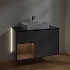 Тумба под раковину Villeroy & Boch Finion 100х50,1 см с подсветкой МДФ антрацит матовый лак/стекло черное матовое G362GNGK