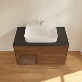 Тумба под раковину Villeroy & Boch Finion 100х50,1 см с подсветкой МДФ шпон грецкого ореха/стекло черное матовое G362GNGN