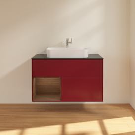 Тумба под раковину Villeroy & Boch Finion 100х50,1 см с подсветкой МДФ пион матовый лак/стекло черное матовое G362GNHB