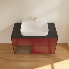 Тумба под раковину Villeroy & Boch Finion 100х50,1 см с подсветкой МДФ пион матовый лак/стекло черное матовое G362GNHB