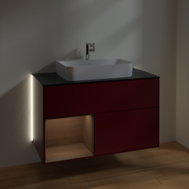 Тумба под раковину Villeroy & Boch Finion 100х50,1 см с подсветкой МДФ пион матовый лак/стекло черное матовое G362GNHB