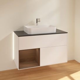 Тумба под раковину Villeroy & Boch Finion 100х50,1 см с подсветкой МДФ белый матовый лак/стекло черное матовое G362GNMT