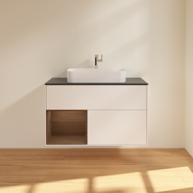 Тумба под раковину Villeroy & Boch Finion 100х50,1 см с подсветкой МДФ белый матовый лак/стекло черное матовое G362GNMT