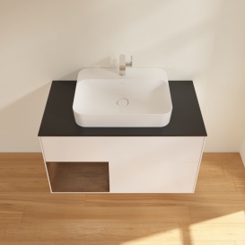 Тумба под раковину Villeroy & Boch Finion 100х50,1 см с подсветкой МДФ белый матовый лак/стекло черное матовое G362GNMT