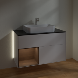 Тумба под раковину Villeroy & Boch Finion 100х50,1 см с подсветкой МДФ белый матовый лак/стекло черное матовое G362GNMT