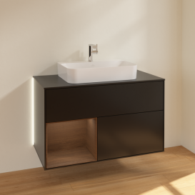 Тумба под раковину Villeroy & Boch Finion 100х50,1 см с подсветкой МДФ черный матовый лак/стекло черное матовое G362GNPD