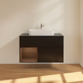 Тумба под раковину Villeroy & Boch Finion 100х50,1 см с подсветкой МДФ черный матовый лак/стекло черное матовое G362GNPD