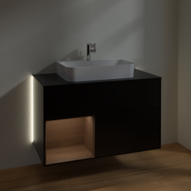 Тумба под раковину Villeroy & Boch Finion 100х50,1 см с подсветкой МДФ черный матовый лак/стекло черное матовое G362GNPD