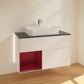 Тумба под раковину Villeroy & Boch Finion 100х50,1 см с подсветкой МДФ глянцевый белый лак/стекло черное матовое G362HBGF