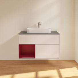 Тумба под раковину Villeroy & Boch Finion 100х50,1 см с подсветкой МДФ глянцевый белый лак/стекло черное матовое G362HBGF