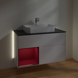 Тумба под раковину Villeroy & Boch Finion 100х50,1 см с подсветкой МДФ глянцевый белый лак/стекло черное матовое G362HBGF