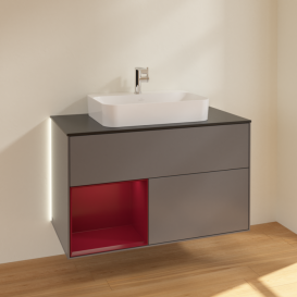 Тумба под раковину Villeroy & Boch Finion 100х50,1 см с подсветкой МДФ антрацит матовый лак/стекло черное матовое G362HBGK