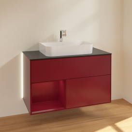 Тумба под раковину Villeroy & Boch Finion 100х50,1 см с подсветкой МДФ пион матовый лак/стекло черное матовое G362HBHB