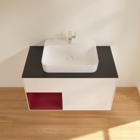 Тумба под раковину Villeroy & Boch Finion 100х50,1 см с подсветкой МДФ белый матовый лак/стекло черное матовое G362HBMT