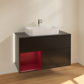 Тумба под раковину Villeroy & Boch Finion 100х50,1 см с подсветкой МДФ черный матовый лак/стекло черное матовое G362HBPD