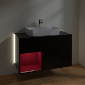 Тумба под раковину Villeroy & Boch Finion 100х50,1 см с подсветкой МДФ черный матовый лак/стекло черное матовое G362HBPD