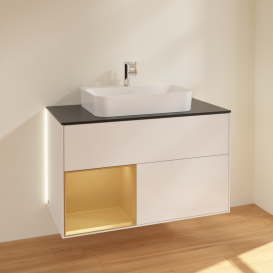 Тумба под раковину Villeroy & Boch Finion 100х50,1 см с подсветкой МДФ глянцевый белый лак/стекло черное матовое G362HFGF