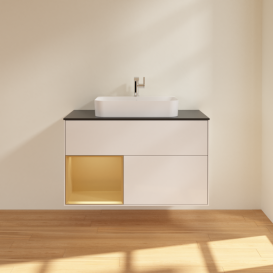 Тумба под раковину Villeroy & Boch Finion 100х50,1 см с подсветкой МДФ глянцевый белый лак/стекло черное матовое G362HFGF