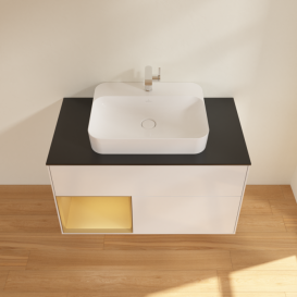 Тумба под раковину Villeroy & Boch Finion 100х50,1 см с подсветкой МДФ глянцевый белый лак/стекло черное матовое G362HFGF