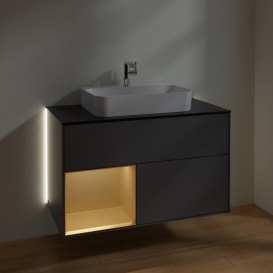 Тумба под раковину Villeroy & Boch Finion 100х50,1 см с подсветкой МДФ антрацит матовый лак/стекло черное матовое G362HFGK