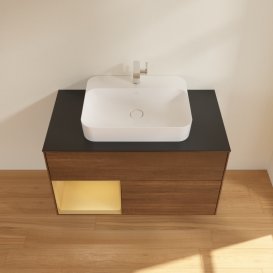 Тумба под раковину Villeroy & Boch Finion 100х50,1 см с подсветкой МДФ шпон грецкого ореха/стекло черное матовое G362HFGN