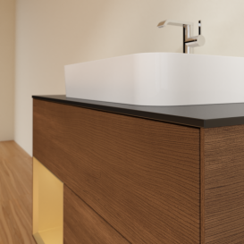 Тумба под раковину Villeroy & Boch Finion 100х50,1 см с подсветкой МДФ шпон грецкого ореха/стекло черное матовое G362HFGN