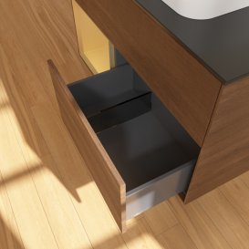 Тумба под раковину Villeroy & Boch Finion 100х50,1 см с подсветкой МДФ шпон грецкого ореха/стекло черное матовое G362HFGN