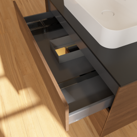 Тумба под раковину Villeroy & Boch Finion 100х50,1 см с подсветкой МДФ шпон грецкого ореха/стекло черное матовое G362HFGN