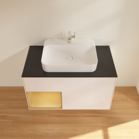 Тумба под раковину Villeroy & Boch Finion 100х50,1 см с подсветкой МДФ белый матовый лак/стекло черное матовое G362HFMT