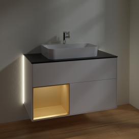 Тумба под раковину Villeroy & Boch Finion 100х50,1 см с подсветкой МДФ белый матовый лак/стекло черное матовое G362HFMT