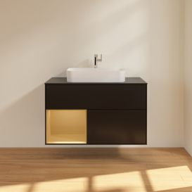 Тумба под раковину Villeroy & Boch Finion 100х50,1 см с подсветкой МДФ черный матовый лак/стекло черное матовое G362HFPD