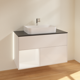 Тумба под раковину Villeroy & Boch Finion 100х50,1 см с подсветкой МДФ глянцевый белый лак/стекло черное матовое G362MTGF